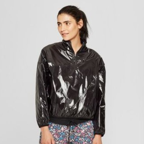JoyLab | Black Metallic Windbreaker Poncho - Picture 1 of 8